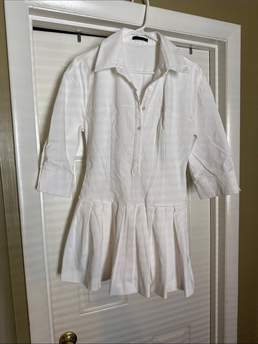 Zara White Button-Front Shirt Dress